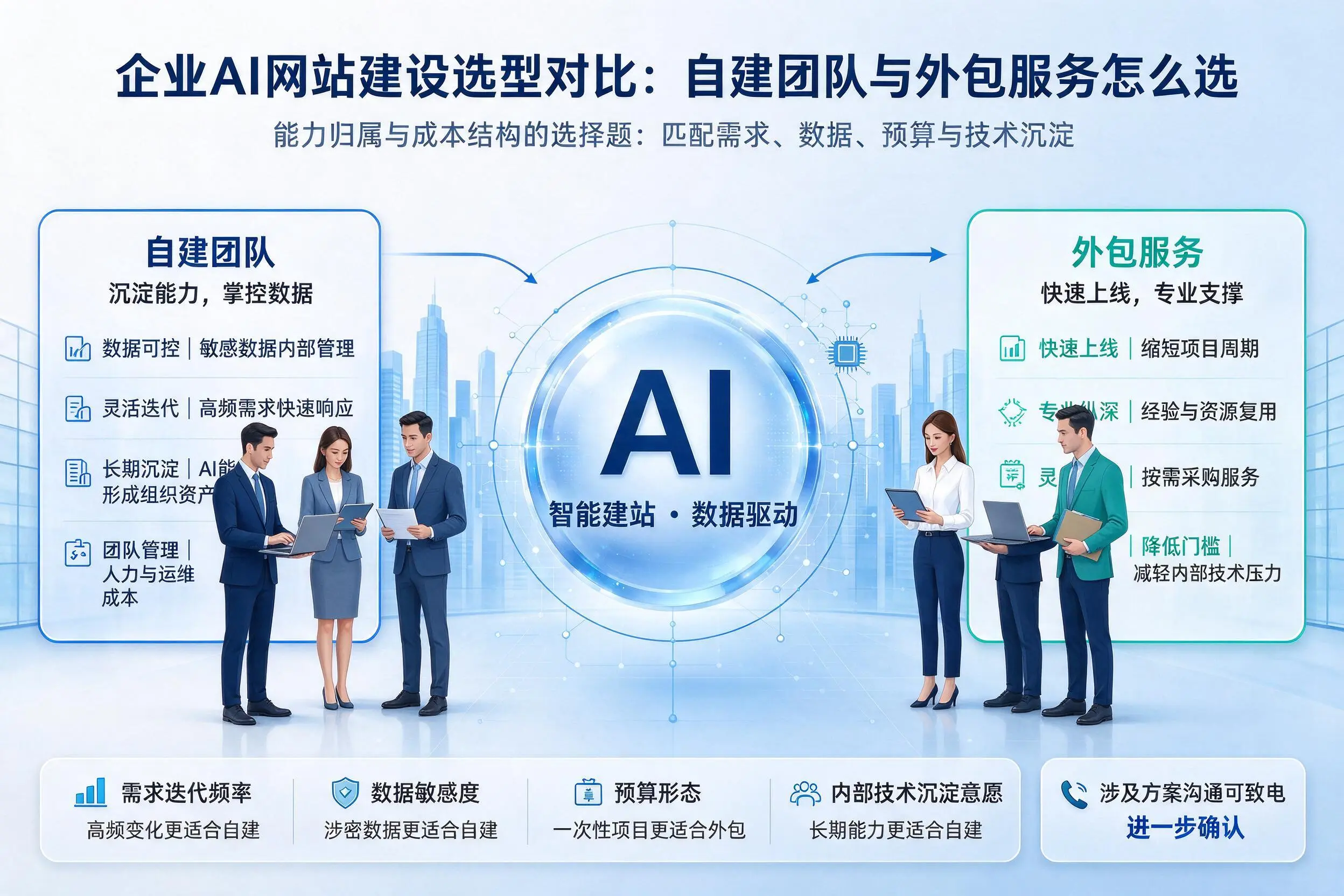 山东企业AI网站建设选型对比：自建团队与外包服务怎么选